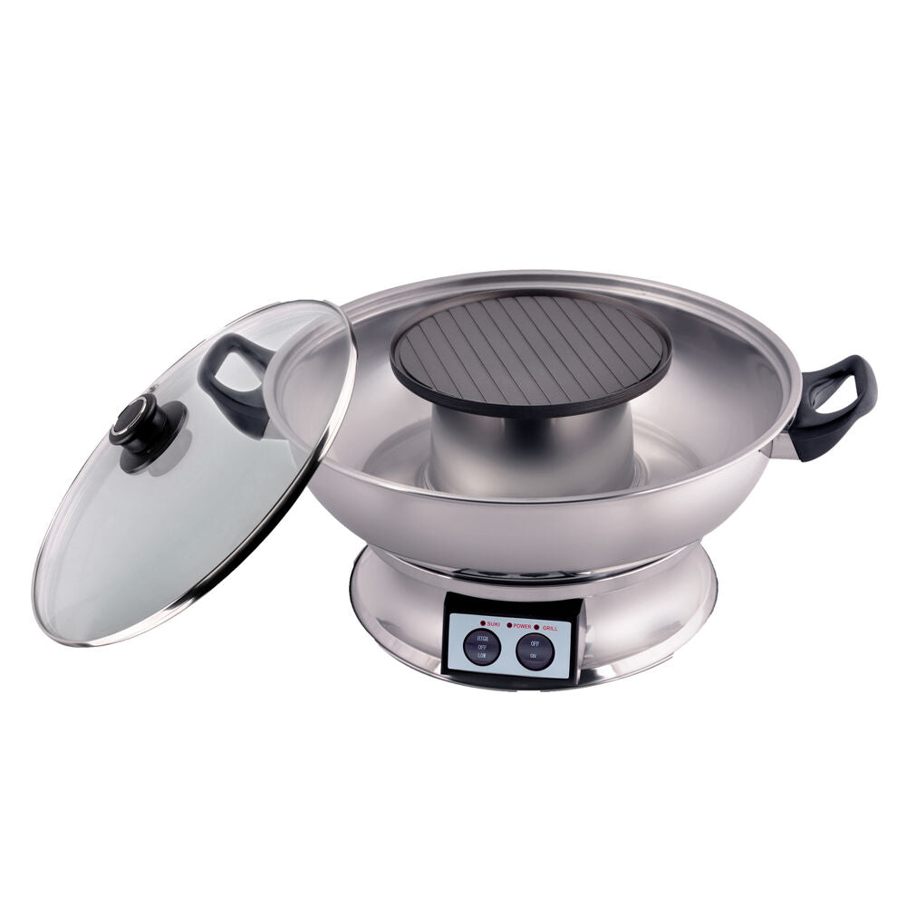 Maxim Teppanyaki 2.5L 1350W Steamboat Electric Hotpot/600W BBQ Grill/Basket/Fork — image 2