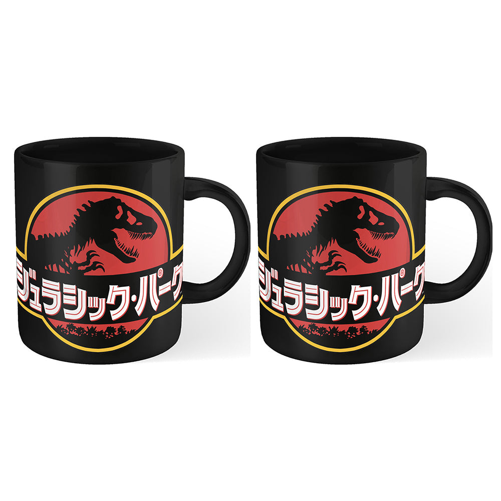 Jurassic Park Themed Japanese Text/Park Logo Coffee Mug Drinking Cup 300ml (2 Pack)