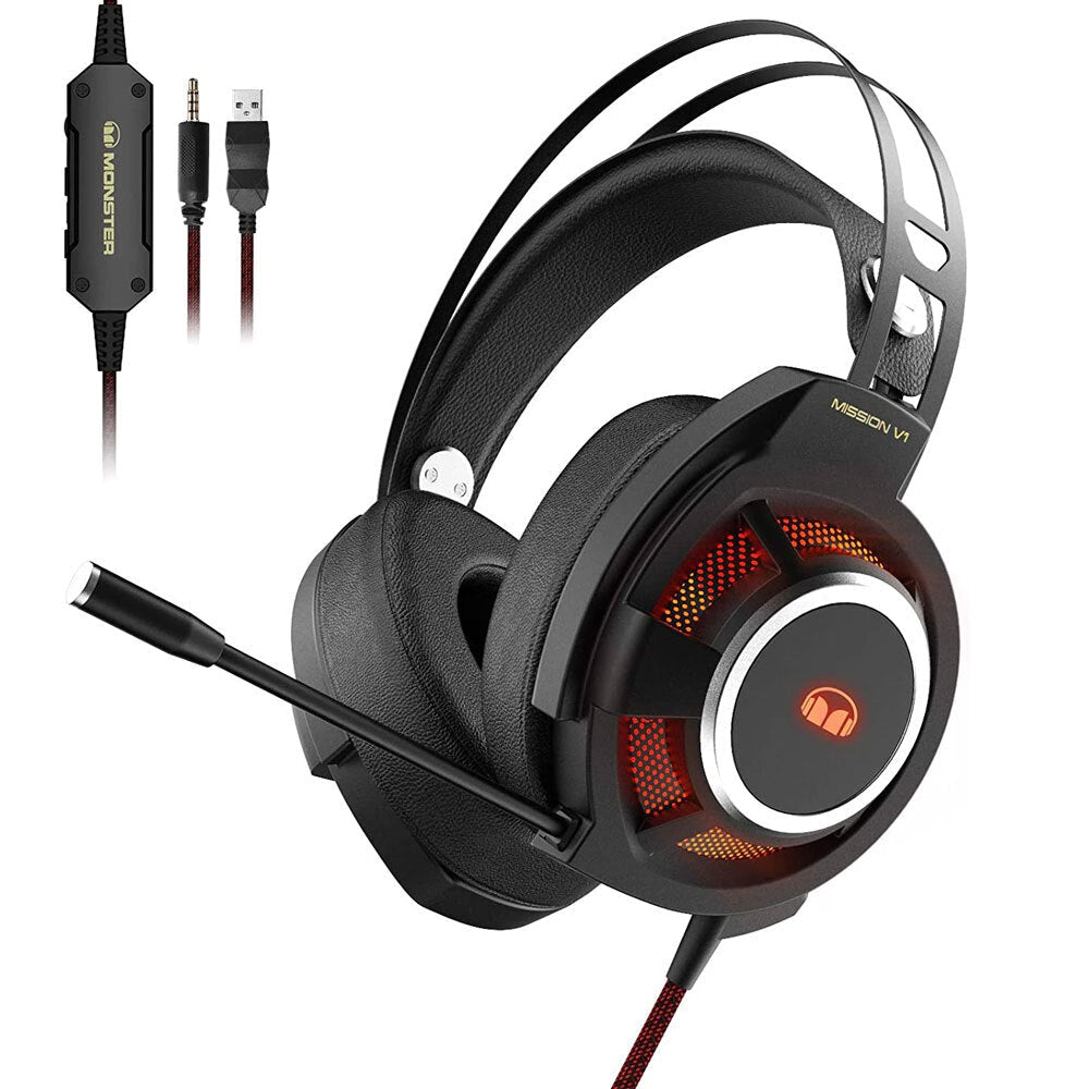 Monster Mission V1 Wired Gaming Headset RGB LED Noise Isolating Mic Headphones — image 2