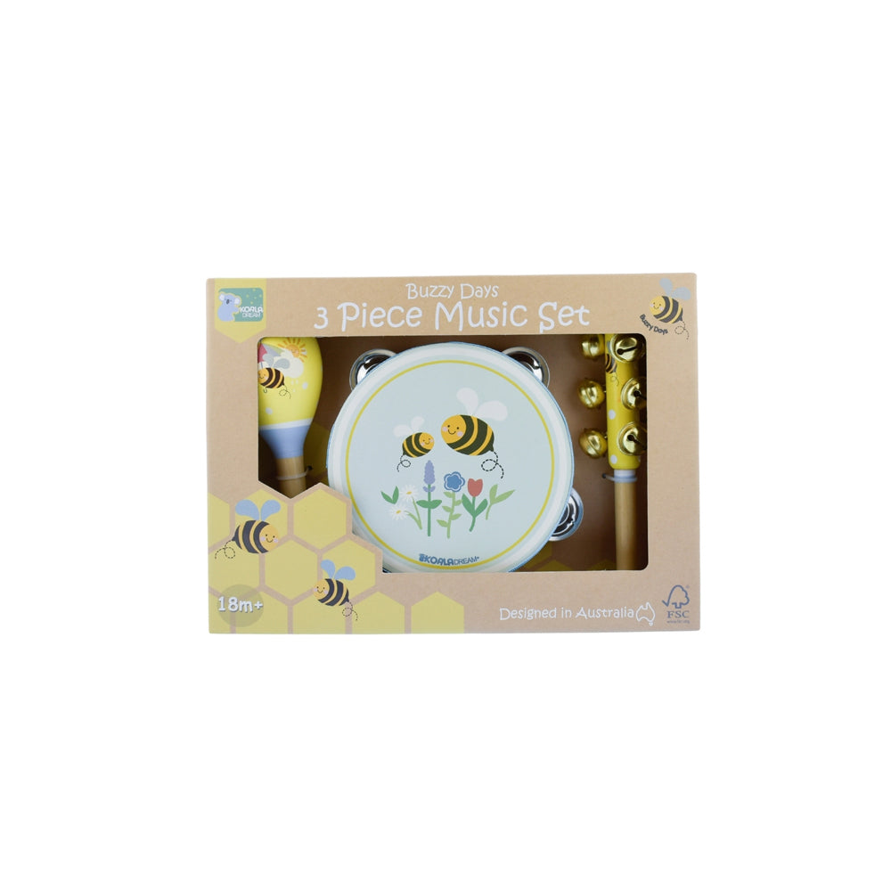 Koala Dream Buzzy Days Bee Musical Set Kids/Childrens Wooden Toy 18m+ (3 Pieces)