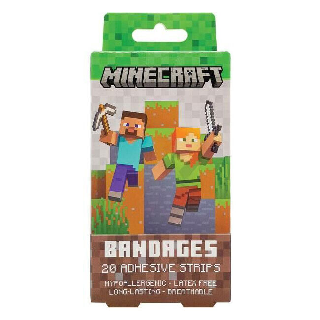 Minecraft Bandages Adhesive Strips Hypoallergenic Wound Patch (20 Pieces)