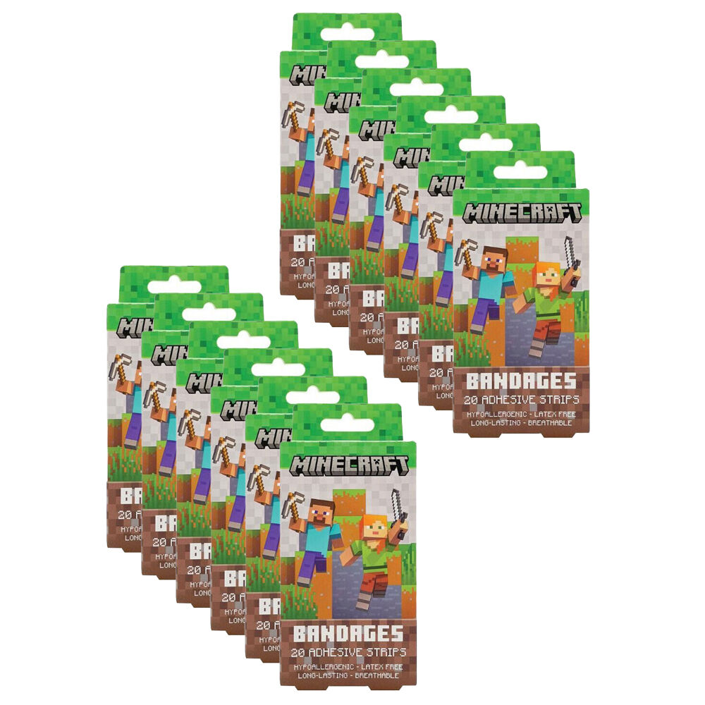 Minecraft 20pc Minecraft Bandages Adhesive Strips Hypoallergenic Wound Patch (12 Pack)