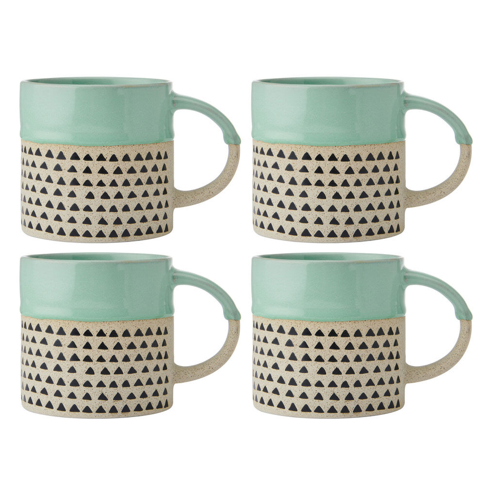 Mikasa 390ml Wax Resist Glaze Coffee Mug Cup Clay Drinkware w/ Handle Green (4 Pack)