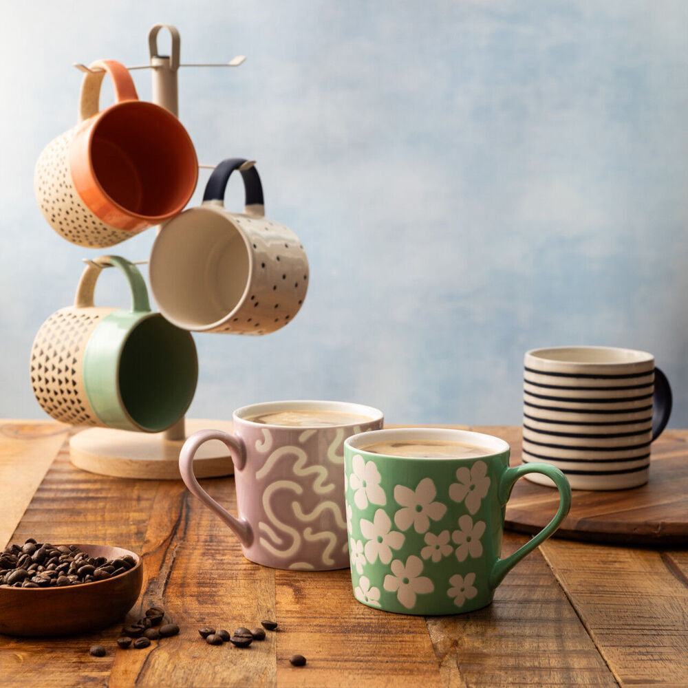 Mikasa 390ml Wax Resist Glaze Coffee Mug Cup Clay Drinkware w/ Handle Green (4 Pack) — image 5
