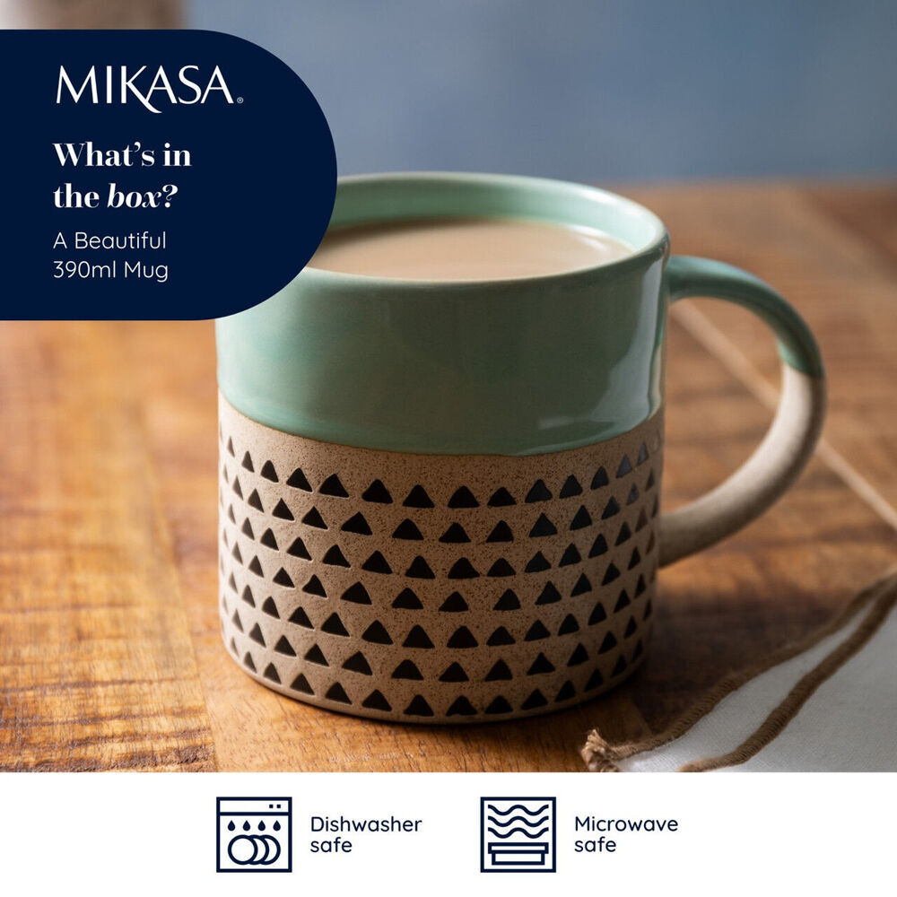 Mikasa 390ml Wax Resist Glaze Coffee Mug Cup Clay Drinkware w/ Handle Green (4 Pack) — image 6