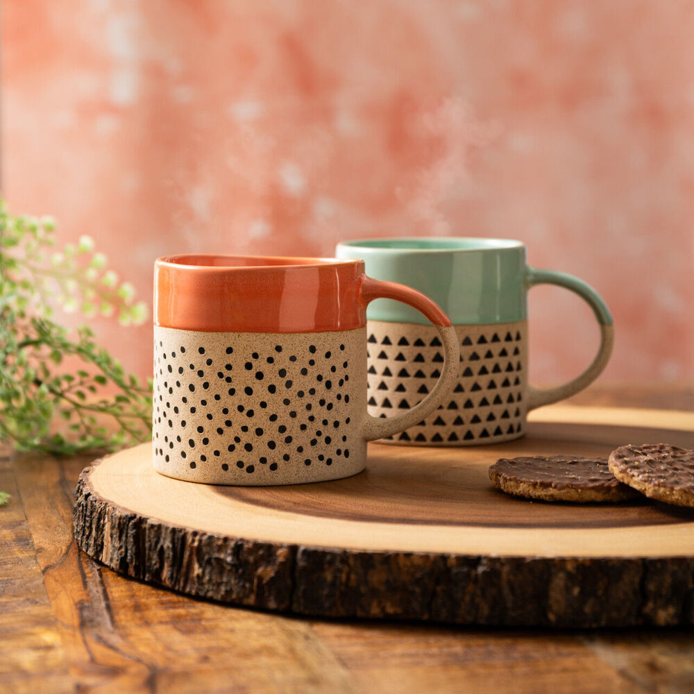 Mikasa 390ml Wax Resist Glaze Coffee Mug Cup Clay Drinkware w/ Handle Green (4 Pack) — image 7