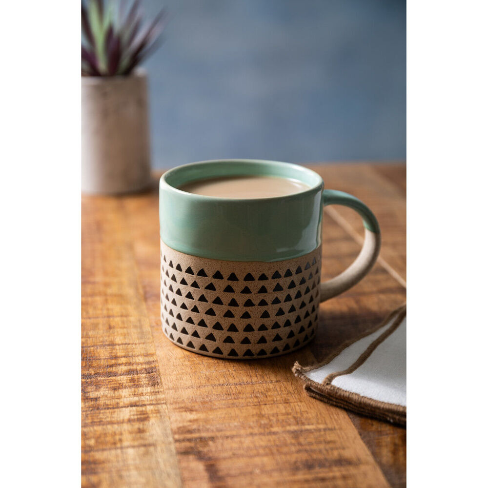 Mikasa 390ml Wax Resist Glaze Coffee Mug Cup Clay Drinkware w/ Handle Green (4 Pack) — image 8