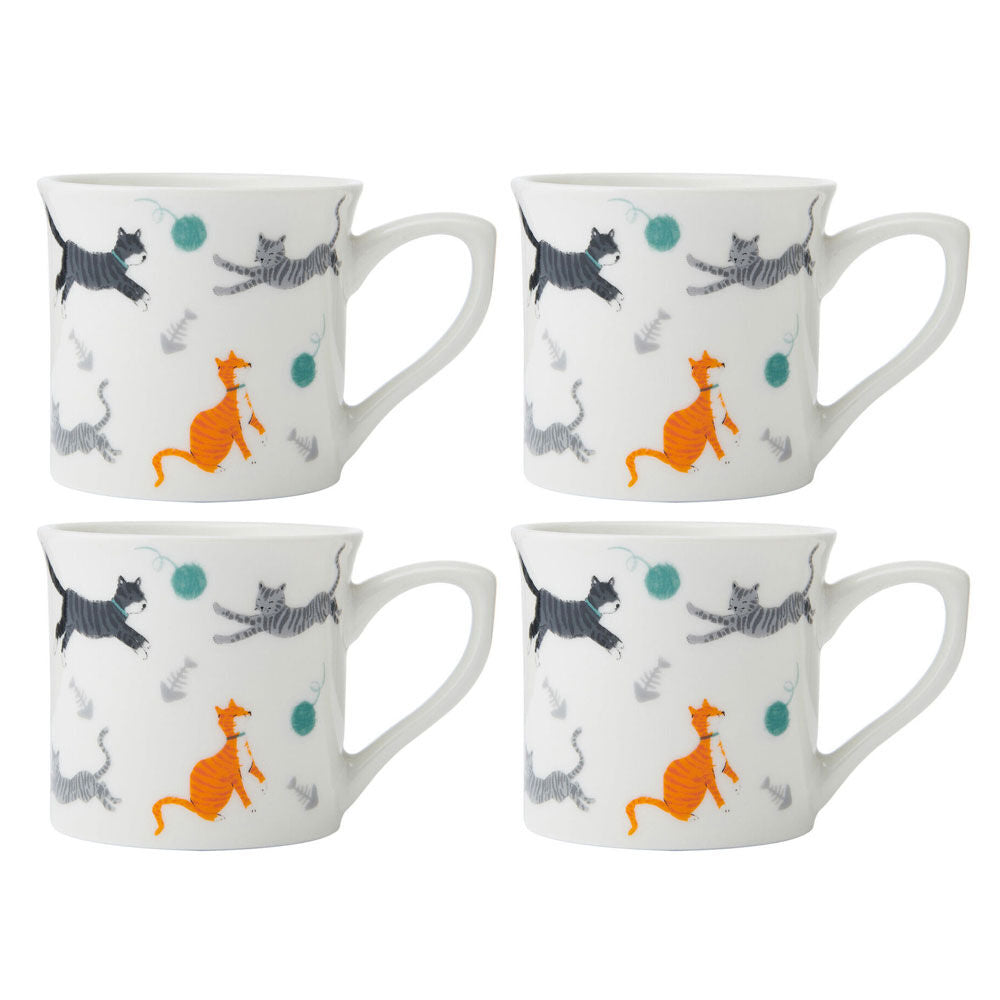 Mikasa 250ml Cat Fluted Coffee Mug Tea Drink Cup Clay Drinkware w/ Handle (4 Pack)