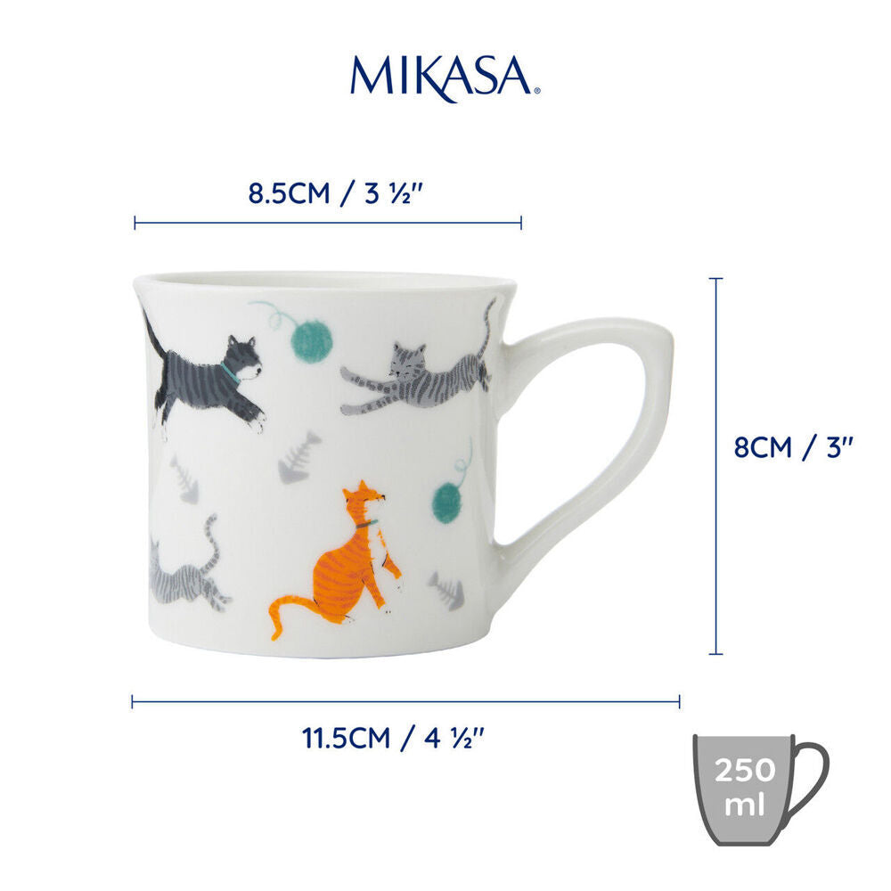 Mikasa 250ml Cat Fluted Coffee Mug Tea Drink Cup Clay Drinkware w/ Handle (4 Pack) — image 5