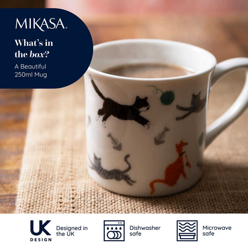 Mikasa 250ml Cat Fluted Coffee Mug Tea Drink Cup Clay Drinkware w/ Handle (4 Pack) — image 8