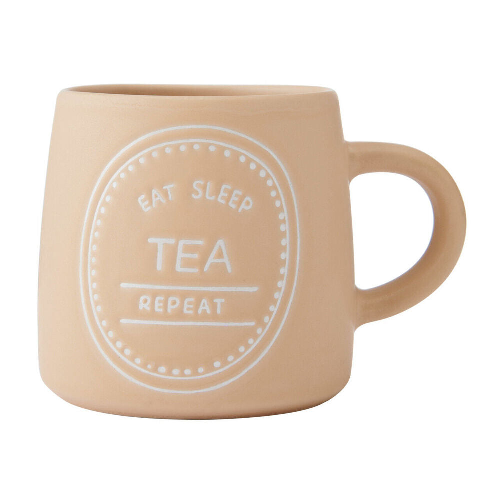 Mikasa 400ml Eat Sleep Tea Repeat Coffee Mug Cup Stoneware Drinkware Orange