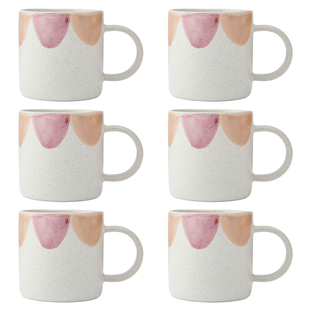 Mikasa Stoneware Coffee Mug Tea/Water Cup Drinkware 380ml Scallop Print (6 Pack)