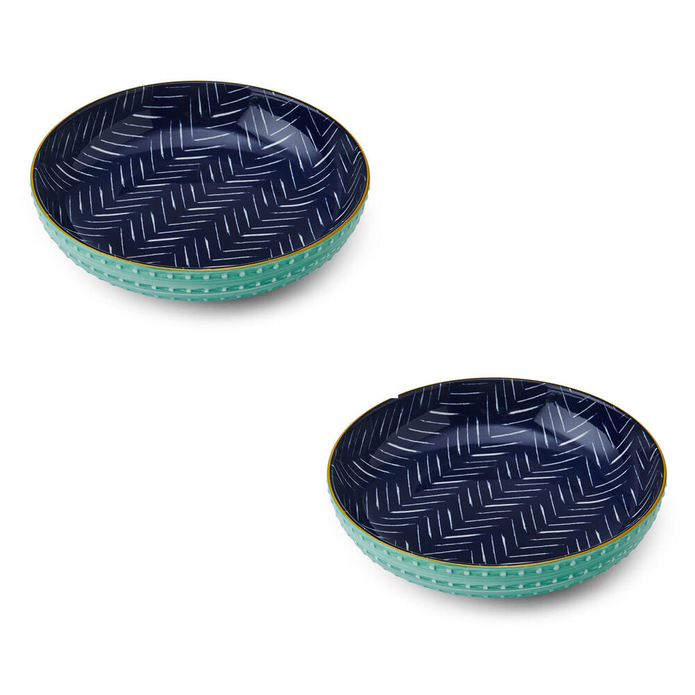 Mikasa Stoneware Indigo Chevron Ceramic Kitchen Serving Bowl Dishware 21cm (2 Pack)