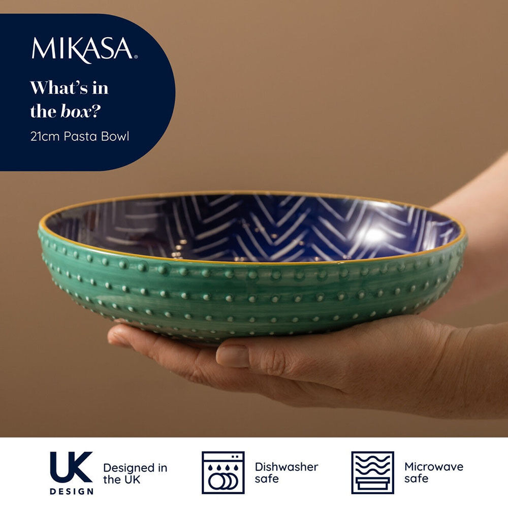 Mikasa Stoneware Indigo Chevron Ceramic Kitchen Serving Bowl Dishware 21cm (2 Pack) — image 2