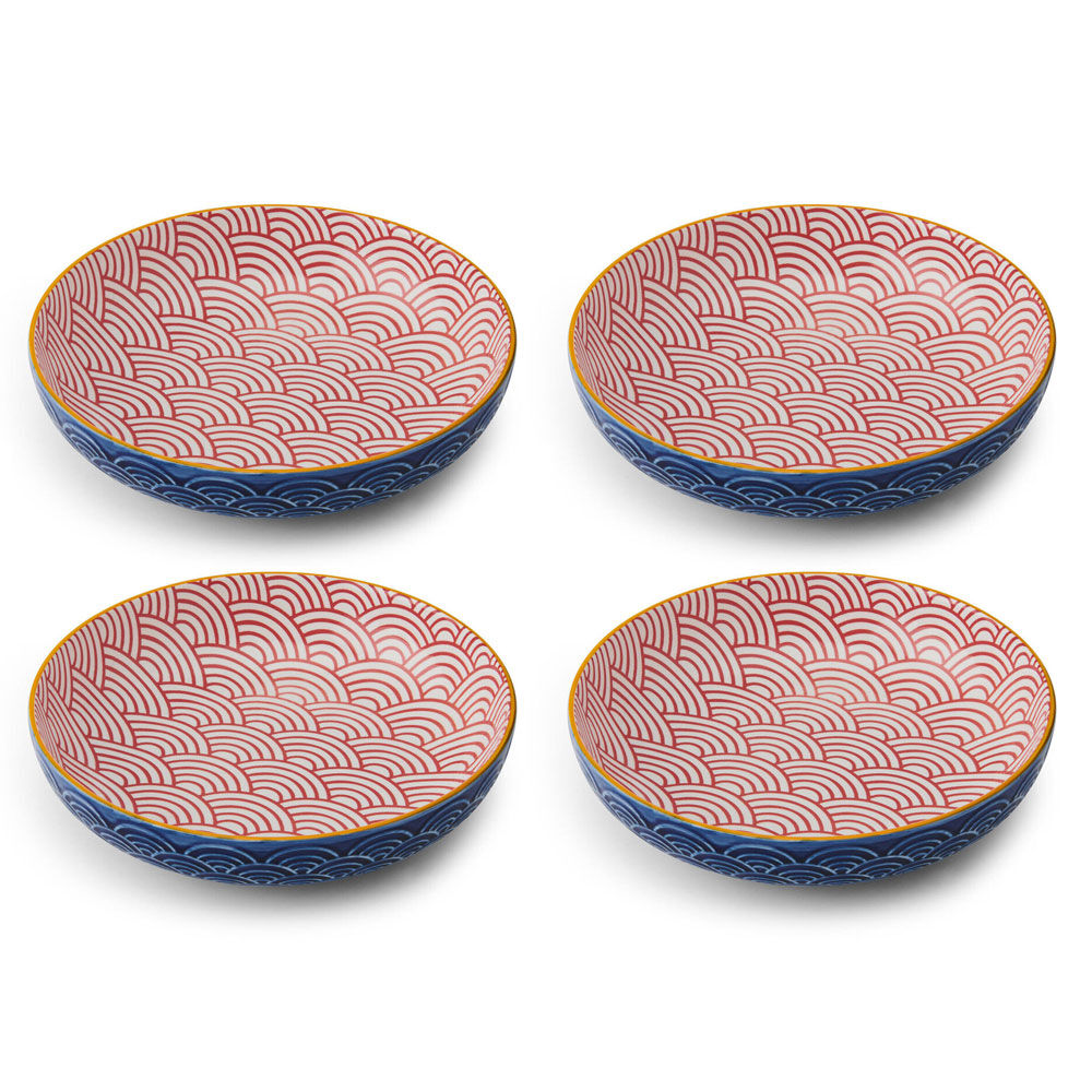Mikasa Arched Pattern Ceramic Bowl Salad Serving Round Dinnerware 21cm Blue (4 Pack)