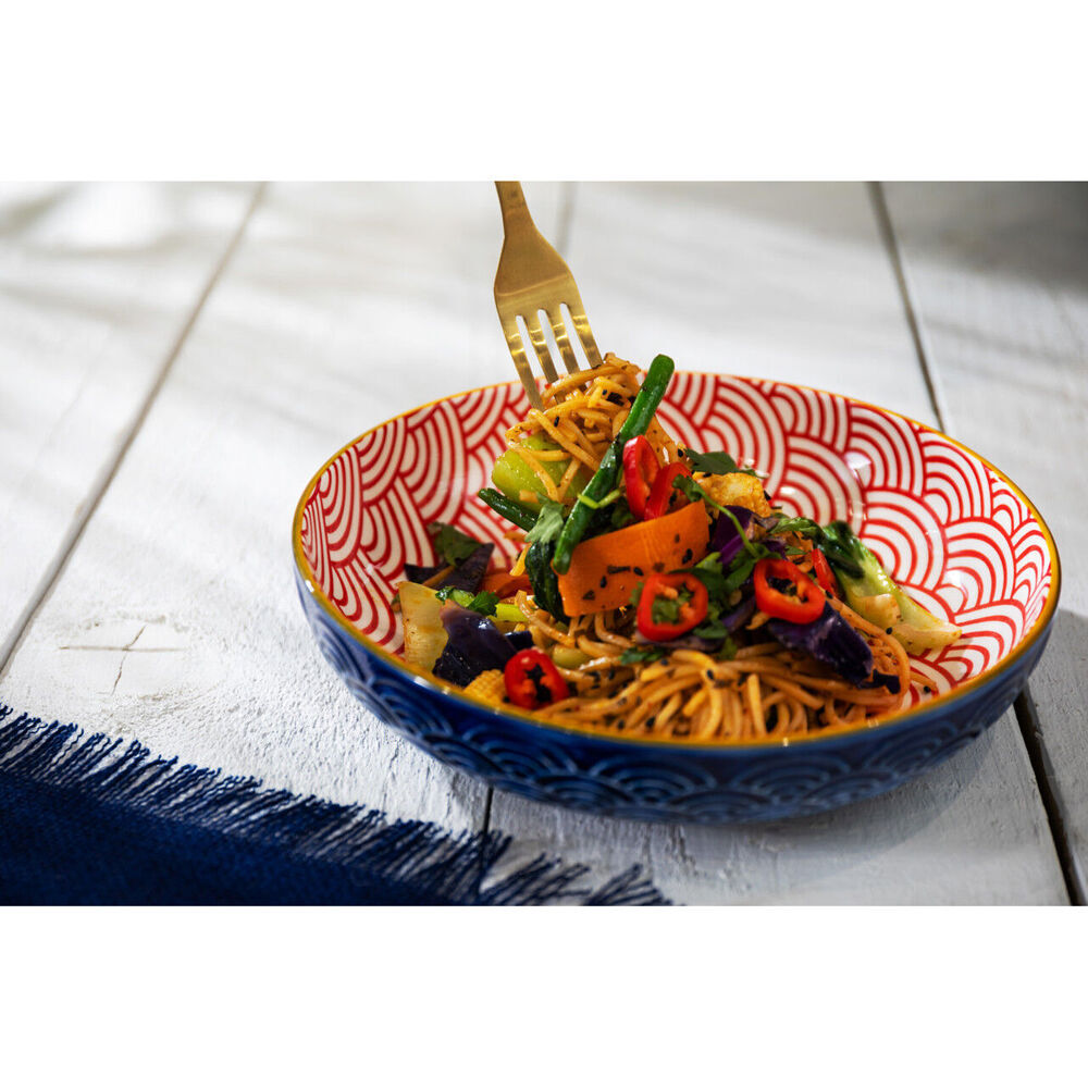 Mikasa Arched Pattern Ceramic Bowl Salad Serving Round Dinnerware 21cm Blue (4 Pack) — image 4