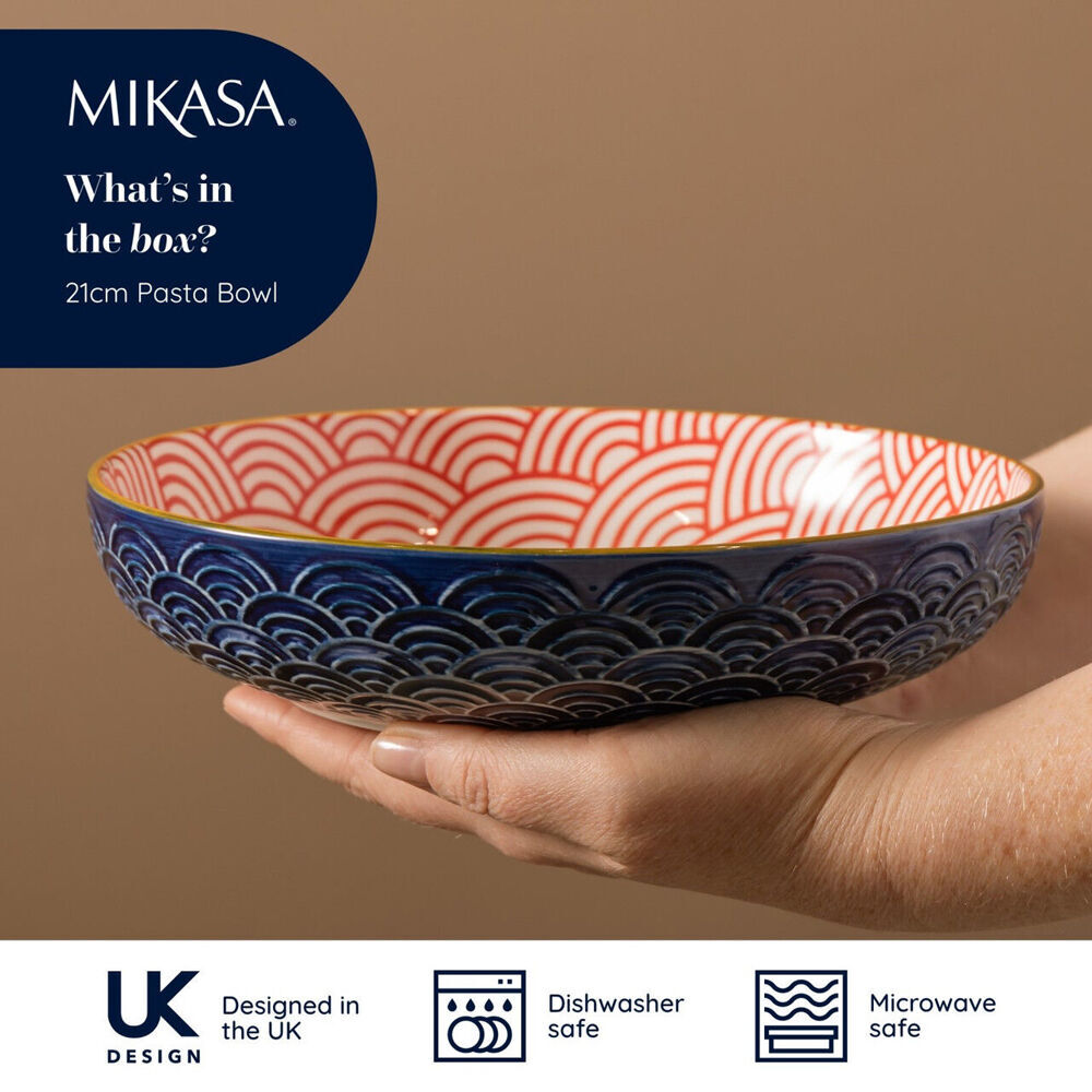 Mikasa Arched Pattern Ceramic Bowl Salad Serving Round Dinnerware 21cm Blue (4 Pack) — image 9