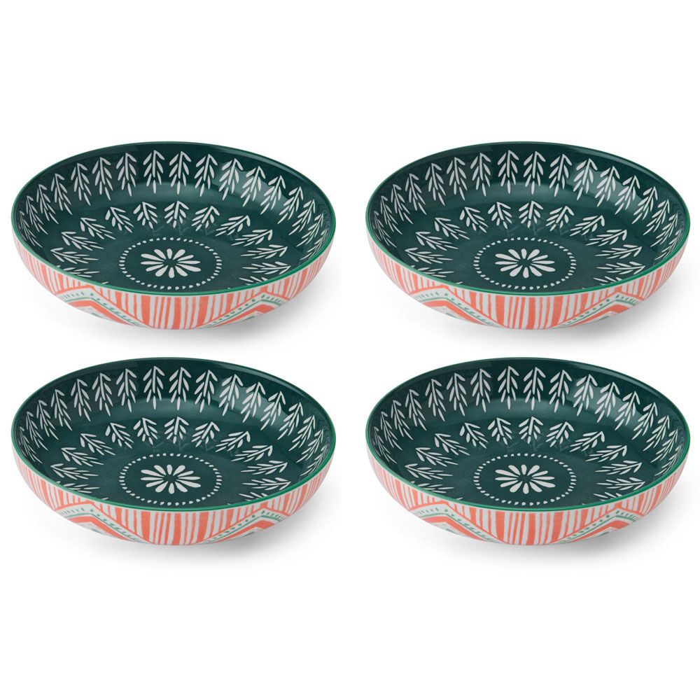 Mikasa Folk Pattern Ceramic Bowl Dish Salad Serving Round Dinnerware 21cm (4 Pack)