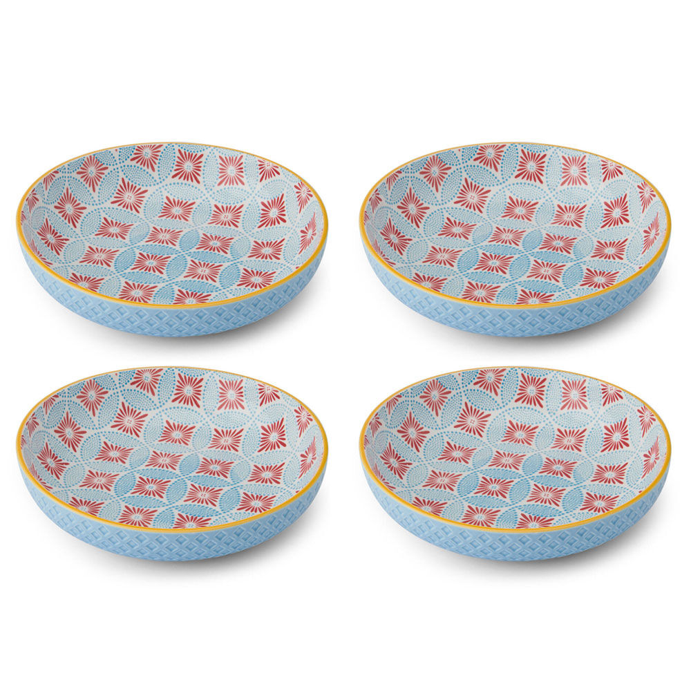 Mikasa Mosaic Ceramic Bowl Dish Salad Serving Round Dinnerware 21cm Blue (4 Pack)