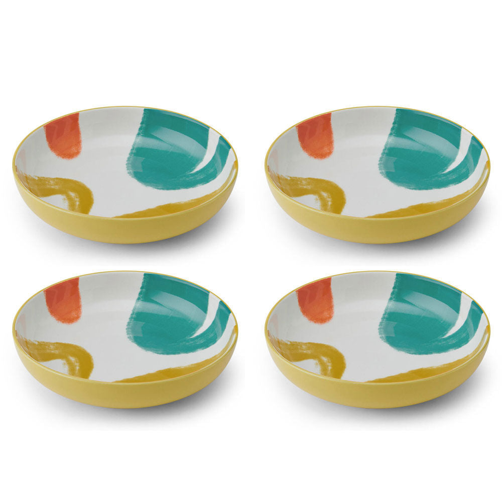 Mikasa Abstract Pattern Ceramic Bowl Salad Round Dinnerware 21cm Yellow (4 Pack)