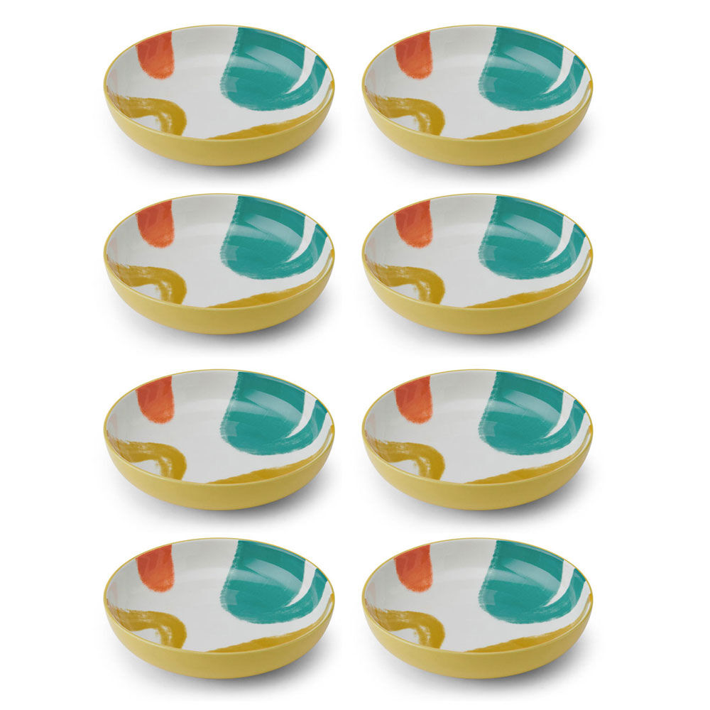 Mikasa Abstract Pattern Ceramic Bowl Salad Round Dinnerware 21cm Yellow (8 Pack)