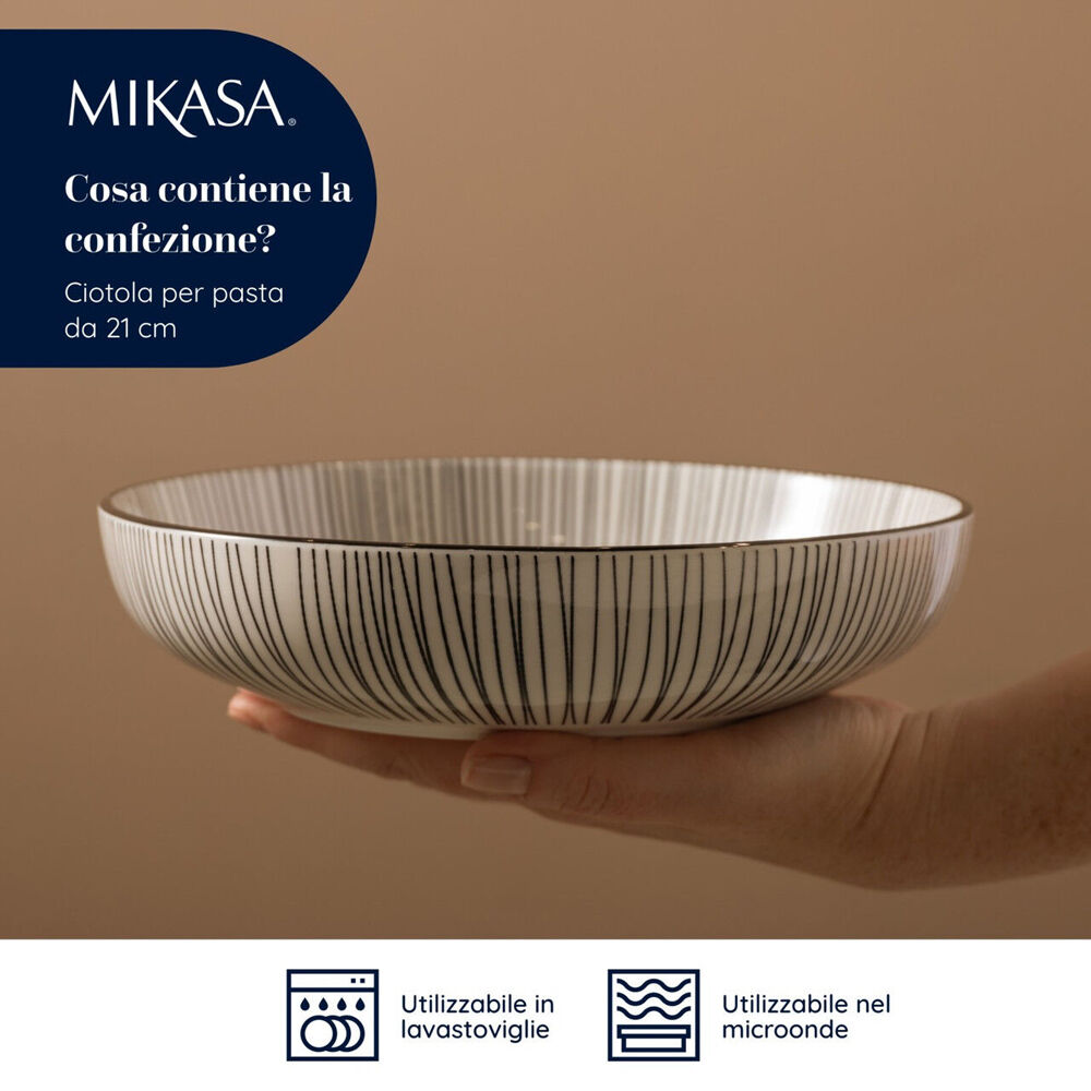 Mikasa Stripe Ceramic Bowl Dish Salad Serving Round Dinnerware 21cm Black — image 5