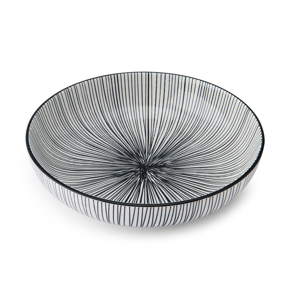 Mikasa Stripe Ceramic Bowl Dish Salad Serving Round Dinnerware 21cm Black
