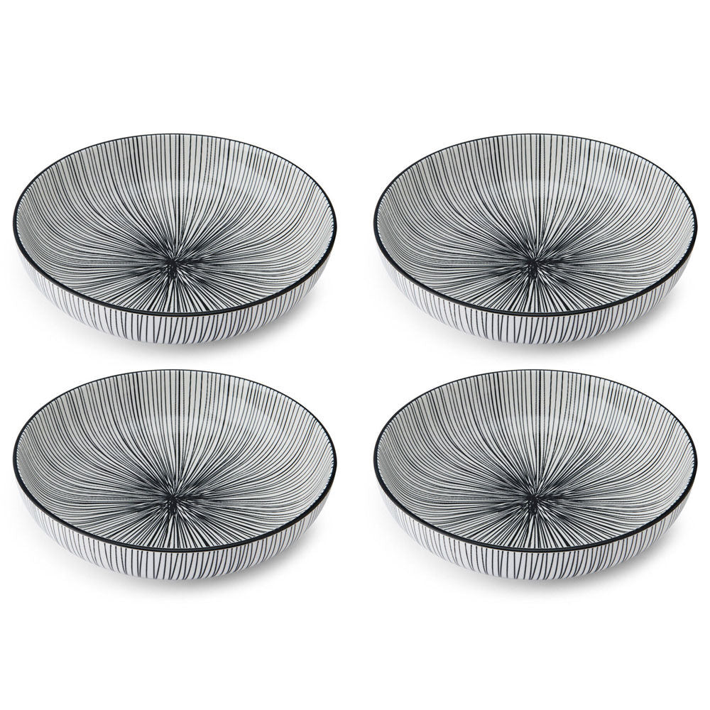 Mikasa Stripe Ceramic Bowl Dish Salad Serving Round Dinnerware 21cm Black (4 Pack)