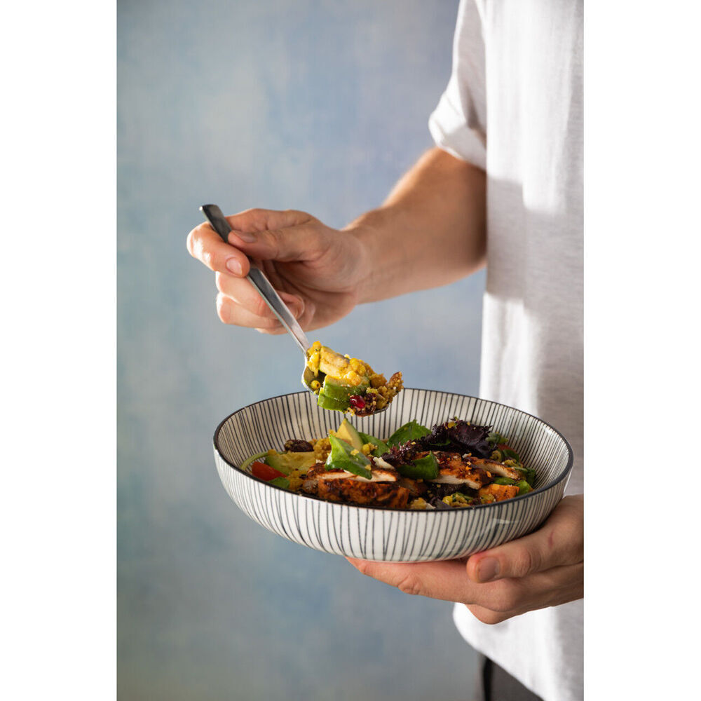 Mikasa Stripe Ceramic Bowl Dish Salad Serving Round Dinnerware 21cm Black (4 Pack) — image 6