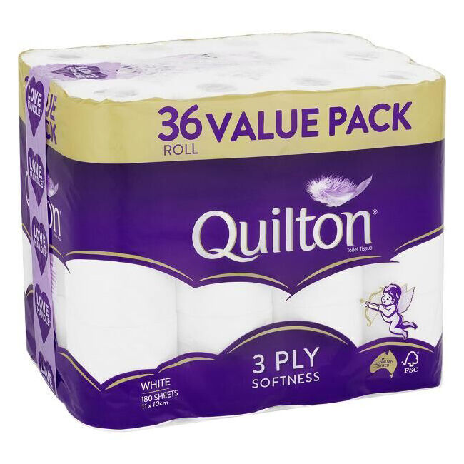 Quilton 180-Sheet Softness Tissue Roll 3-Ply White Toilet Paper (36 Pieces)
