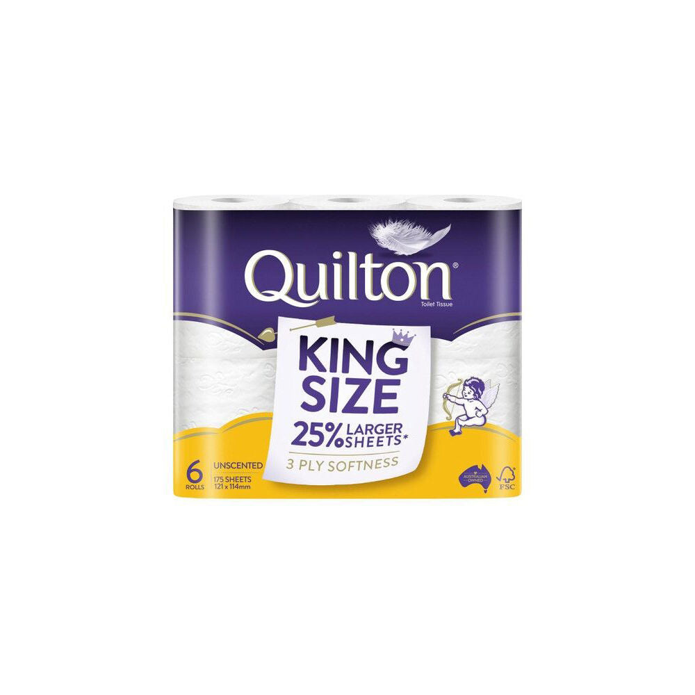 Quilton 175-Sheet King Size Tissue Roll 3-Ply White Uncented Toilet Paper (6 Pieces) — image 2