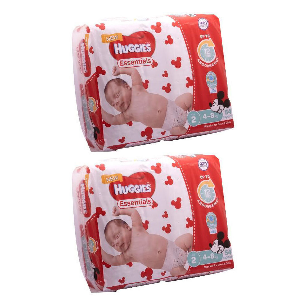 Huggies 54pc Huggies Essentials Mickey Infant Absorbent Size 2 Disposable Nappies (2 Pack)