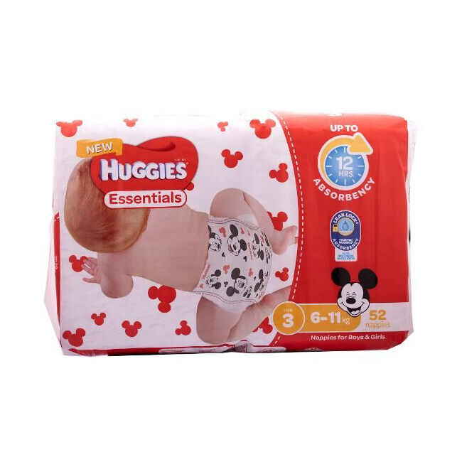 Huggies Essentials Mickey Crawler Absorbent Size 3 Disposable Nappies (52 Pieces) — image 2