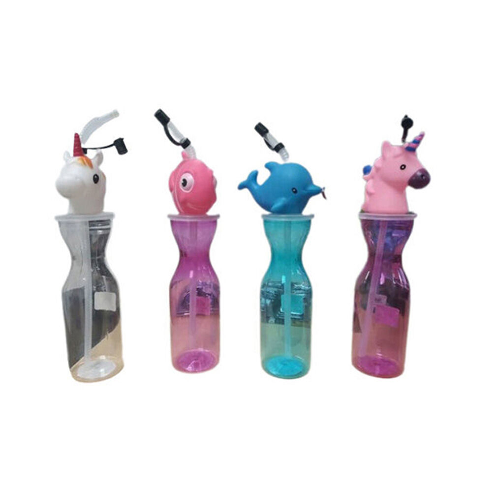 Splash Water Bottle Animal Children Drink Container w/ Straw 450ml Assorted (4 Pack)