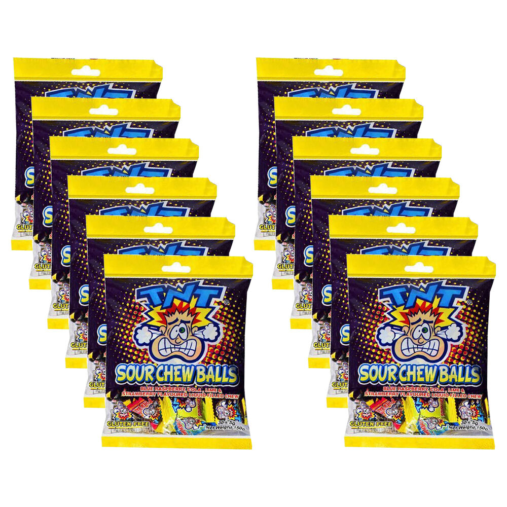 TNT Liquid Filled Sour Chew Balls Variety Pack Candy Lollies 150g Assorted (12 Pack)