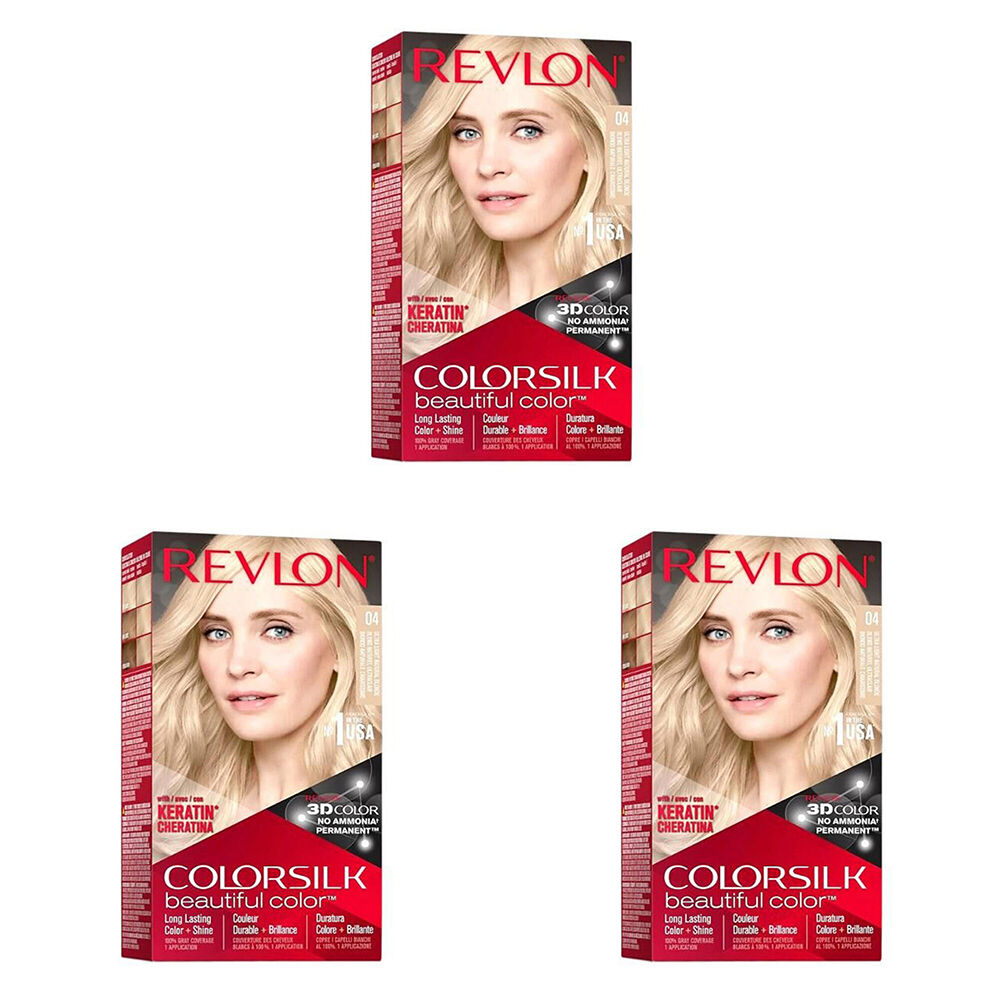 Revlon ColorSilk Permanent Hair Colour Dye 04 Ultra Light Natural Blonde (3 Pack)