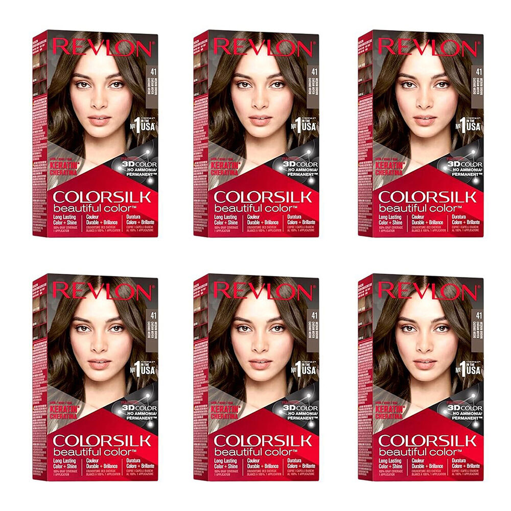 Revlon ColorSilk Permanent Hair Colour Dye Ammonia-Free 41 Medium Brown (6 Pack)