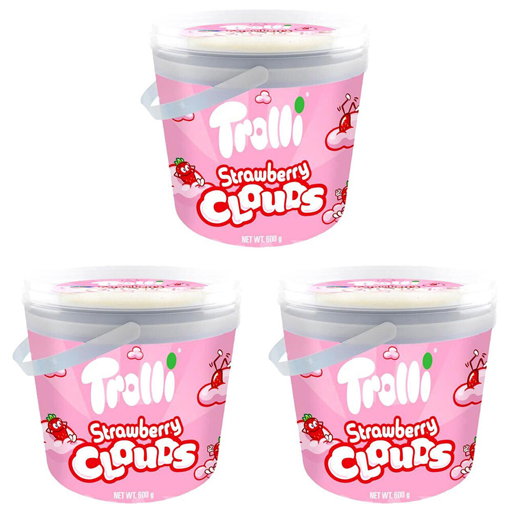Trolli Strawberry Clouds Party-Size Bucket Chewy Candy Lollies 600g Red (3 Pack)