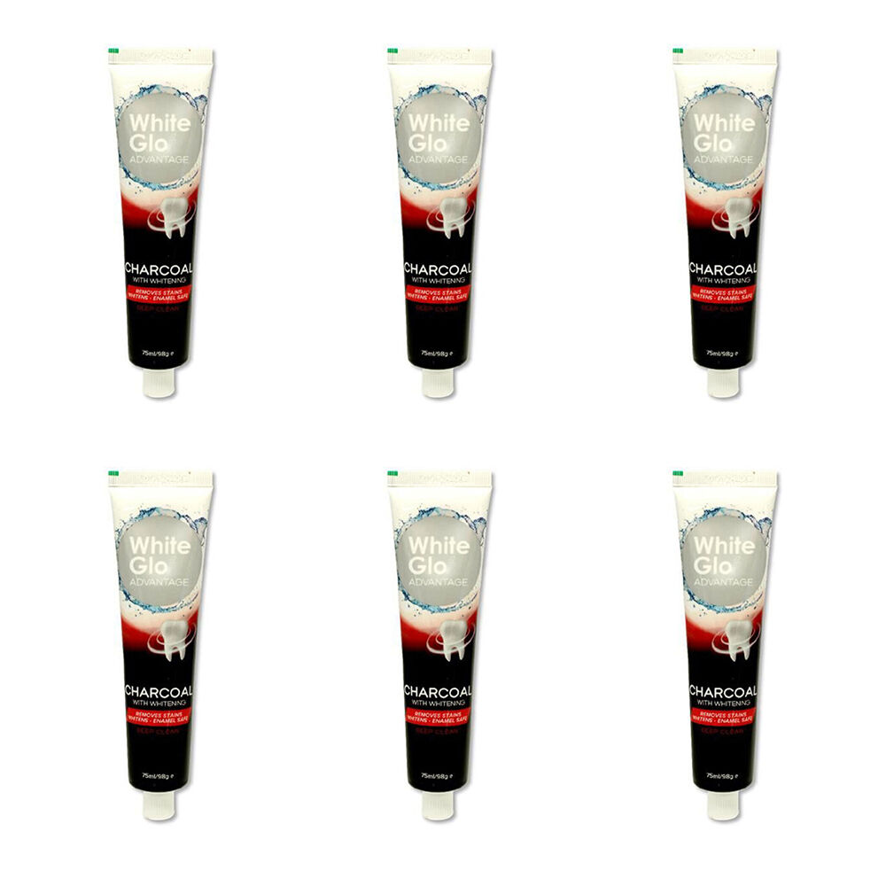 White Glo Advantage Charcoal w/ Whitening Stain-Removing Toothpaste 98g (6 Pack)
