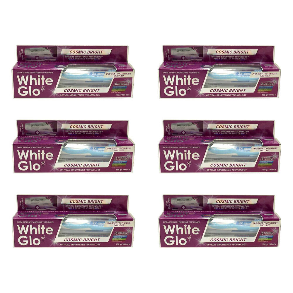 White Glo 2pc White Glo Whitening Toothpaste & Toothbrush Dental Care Set Cosmic Bright (6 Pack)