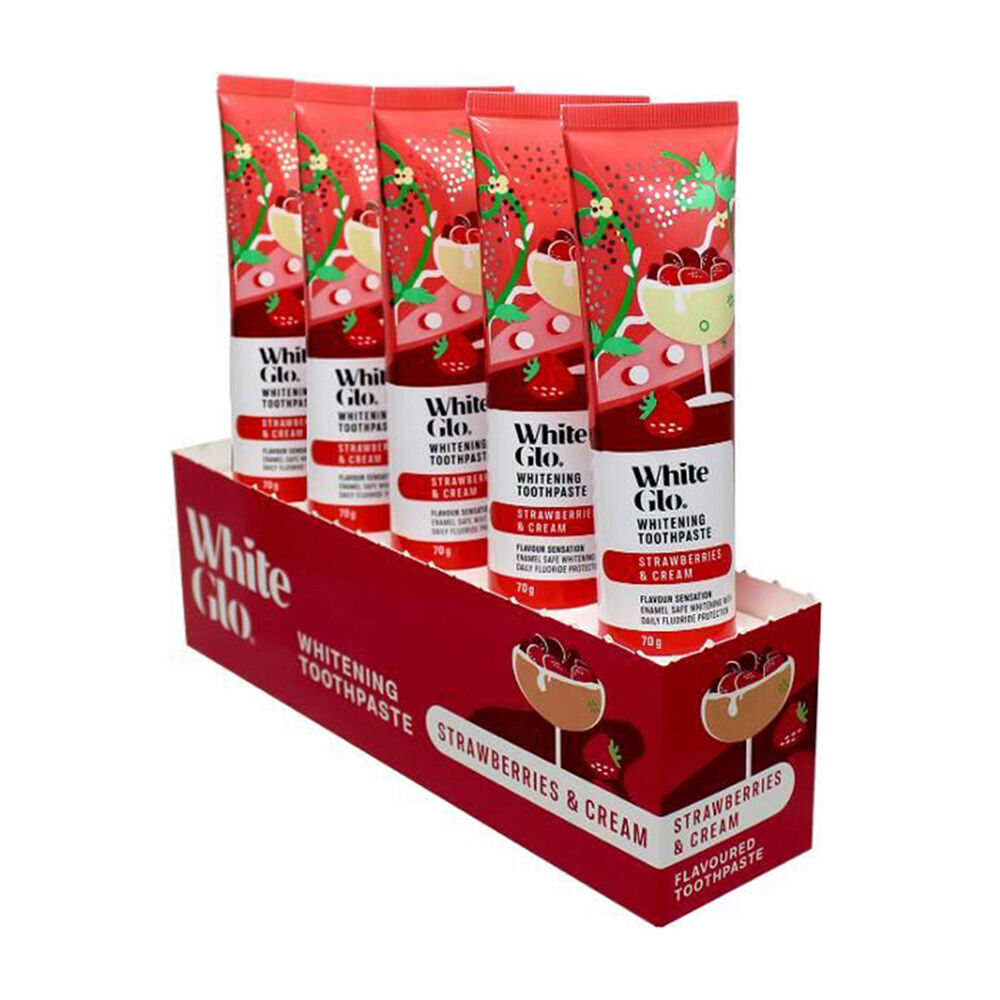 White Glo Flavoured Whitening Dental Toothpaste 70g Strawberries & Cream (5 Pack)