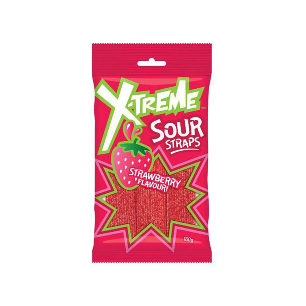 X-Treme 160g Fruit-Flavoured Sour Strawberry Straps Lollies Candy