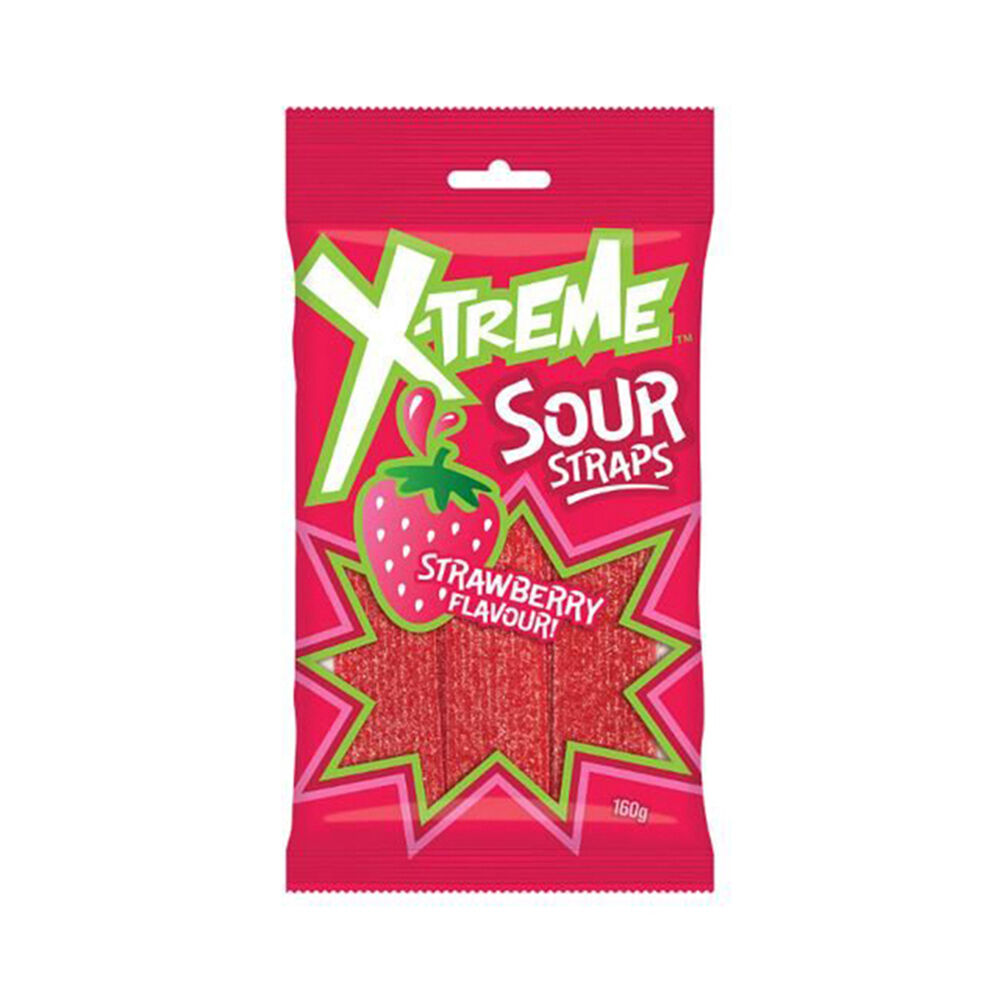 X-Treme Sour Strawberry Straps Fruit-Flavoured Lollies Candy 160g (12 Pack) — image 2