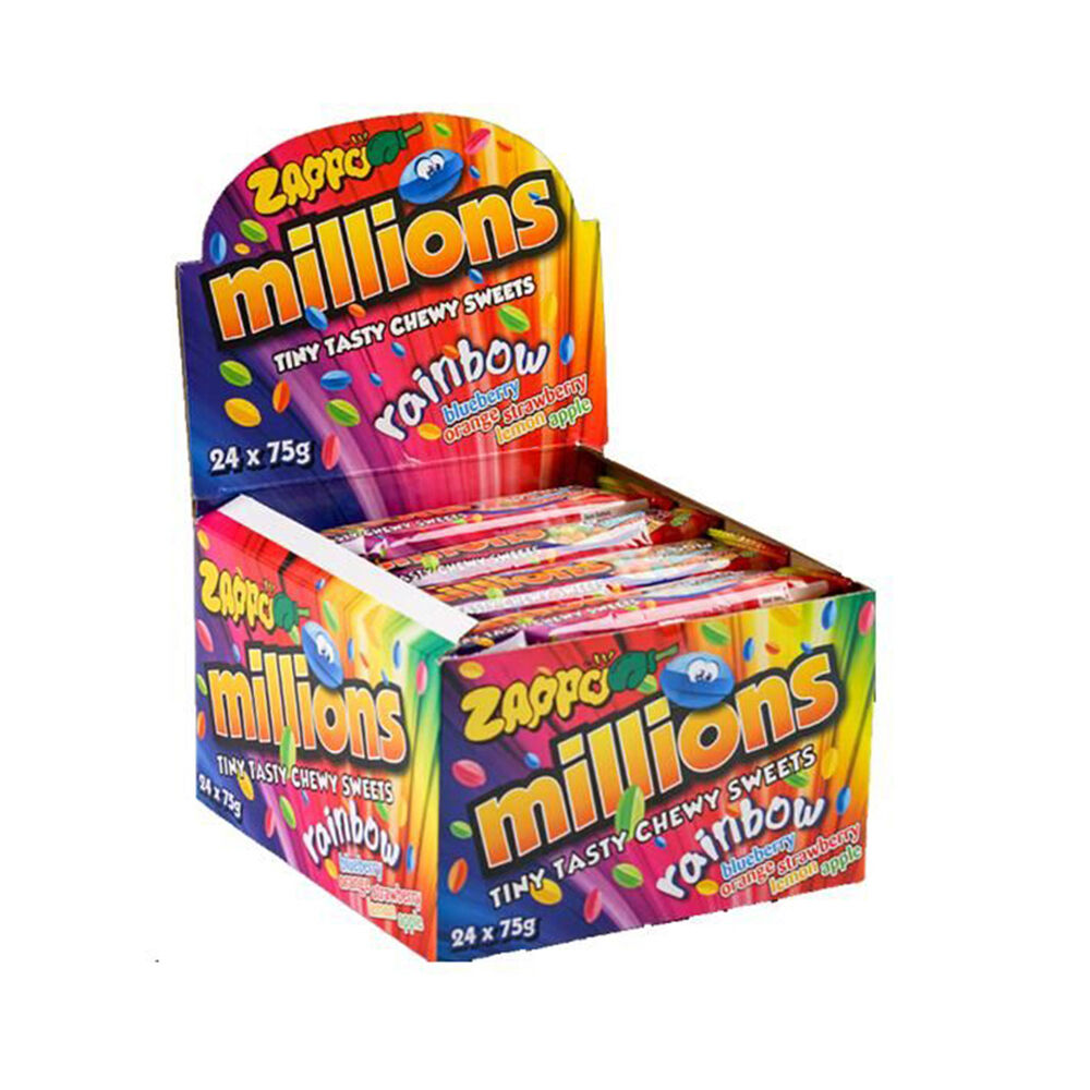 Zappo Tiny Millions Candy Chewy Fruit-Flavoured Lollies 75g Rainbow (24 Pack)