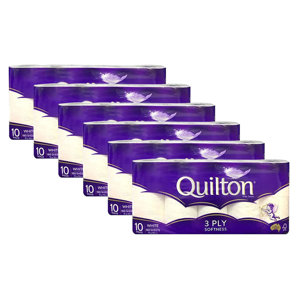 Quilton 10pc Quilton 180-Sheet Softness Tissue Roll 3-Ply White Toilet Paper (6 Pack)