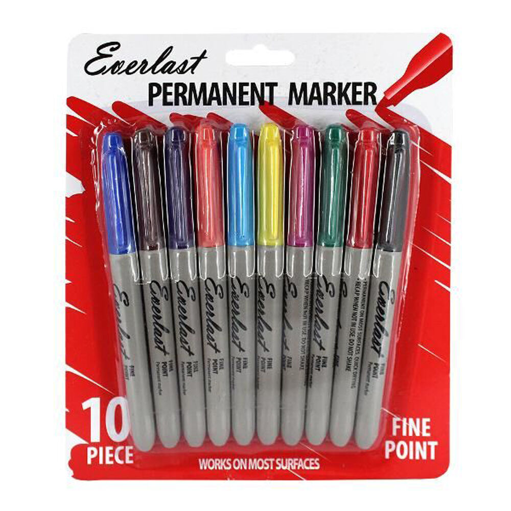 Everlast Fine Point Coloured Permanent Markers Writing Stationery (10 Pieces)