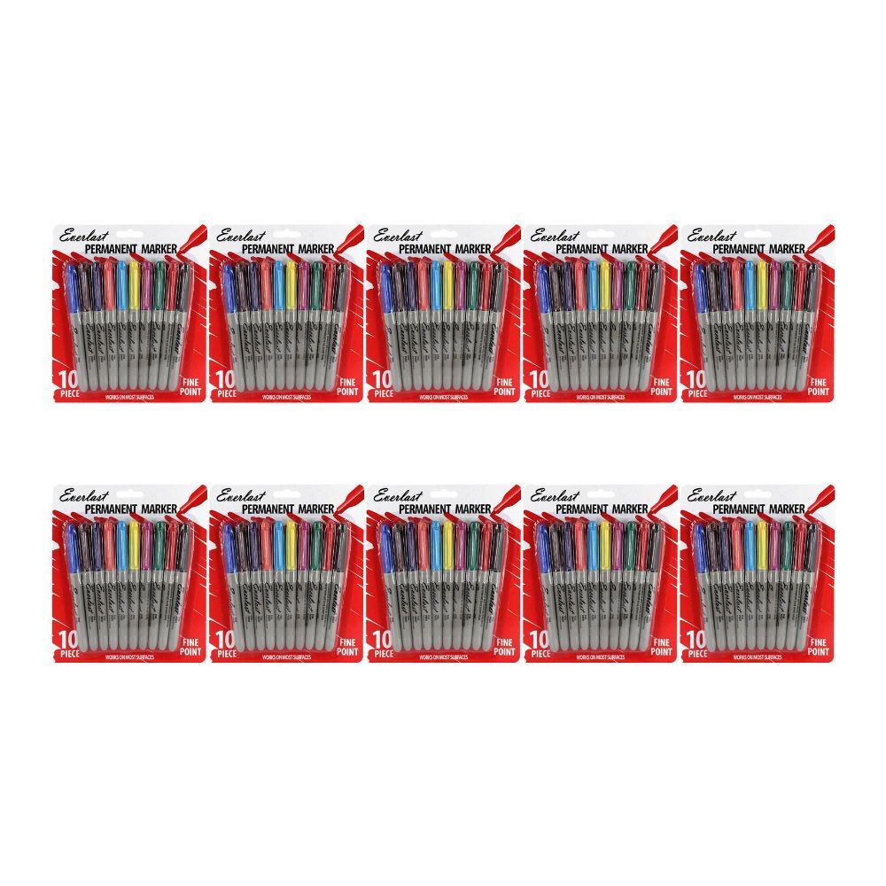 Everlast 10pc Everlast Fine Point Coloured Permanent Markers Writing Stationery (10 Pack)