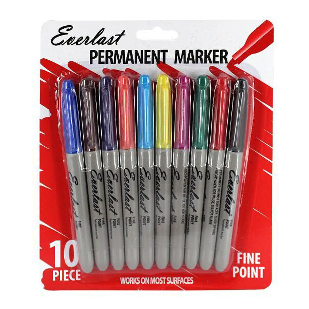 Everlast 10pc Everlast Fine Point Coloured Permanent Markers Writing Stationery (10 Pack) — image 2