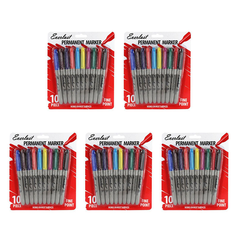 Everlast 10pc Everlast Fine Point Coloured Permanent Markers Writing Stationery (5 Pack)