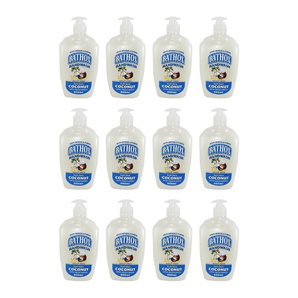 Bathox Handwash Pump Coconut 600ml Moisturising Liquid Hand Cleaning Care (12 Pack)